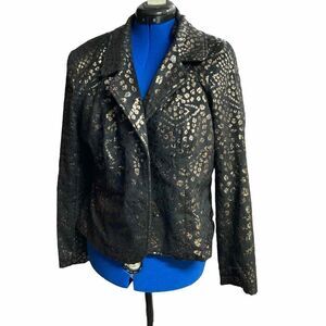 ESSENTIALS By Milano Women’s Black with Gold Metallic Jacket XL‎
